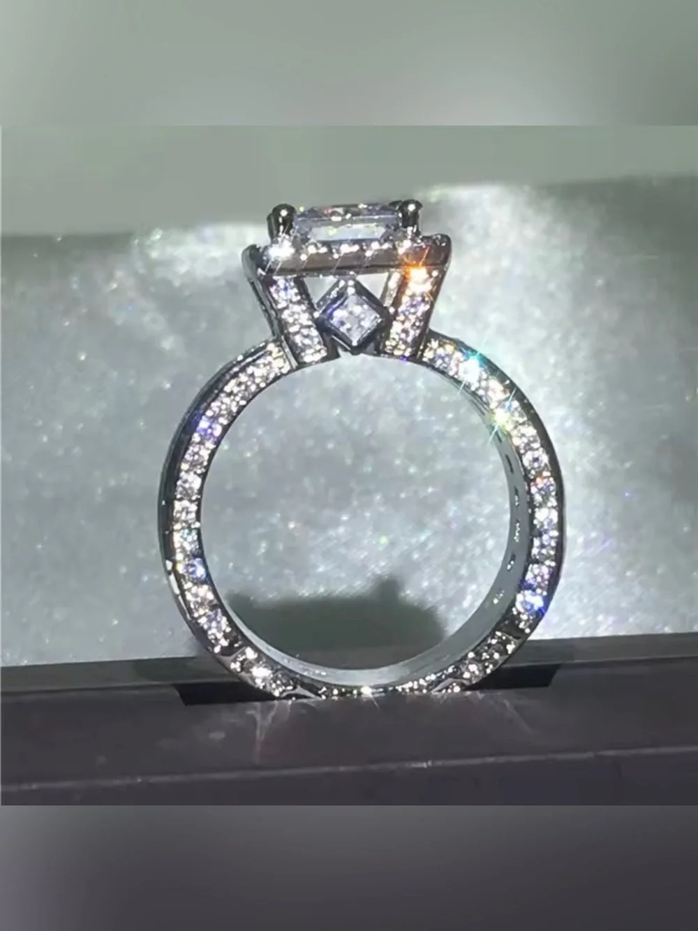 Italian Classic Princess-Cut Silver Tone Cubic Zirconia Halo Engagement Ring Sz8